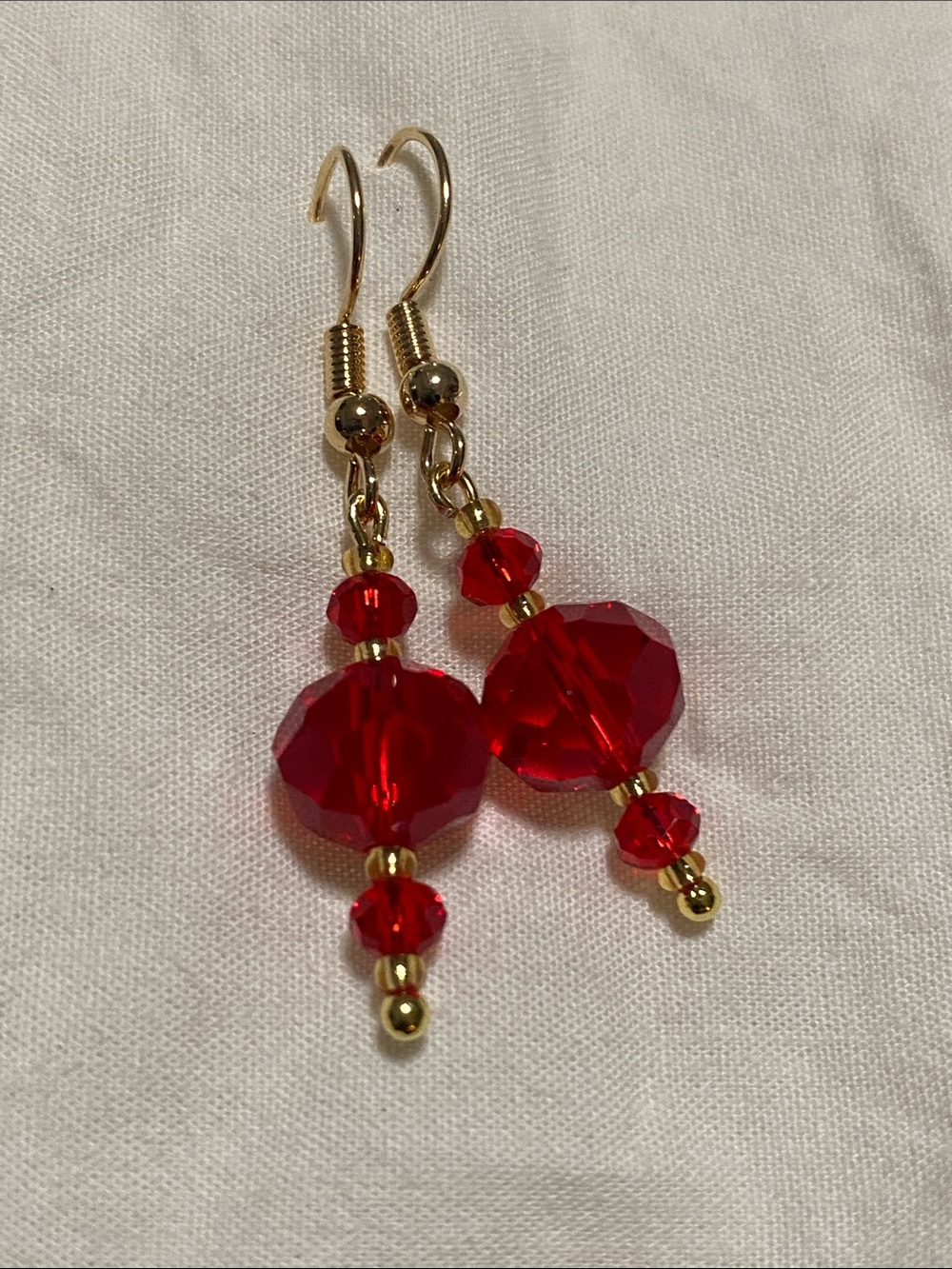 Gold-Tone Red Faceted Bead Drop Earrings